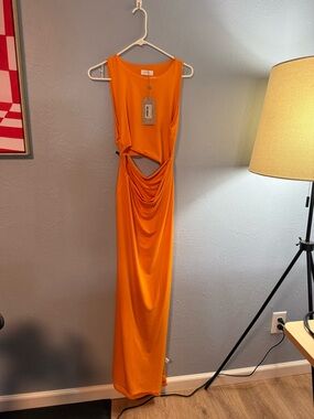 NWT Meshki Orange Cutout Draped Maxi